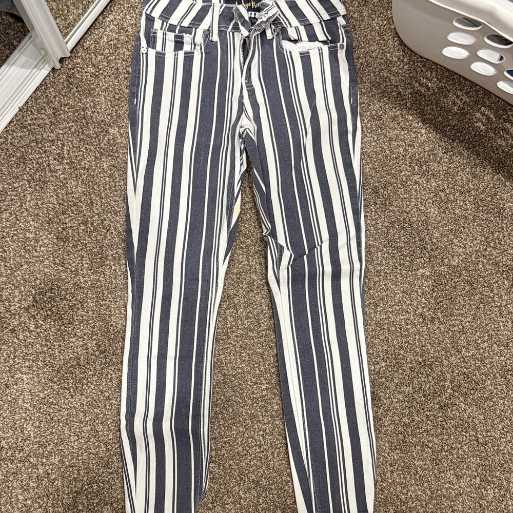 Indigo Rein Women's Skinny Jeans - Black and White Striped